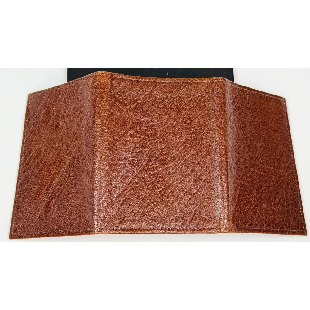 Vintage Brown Cowhide Leather Trifold Wallet Made in Jamaica Mens Slim Billfold